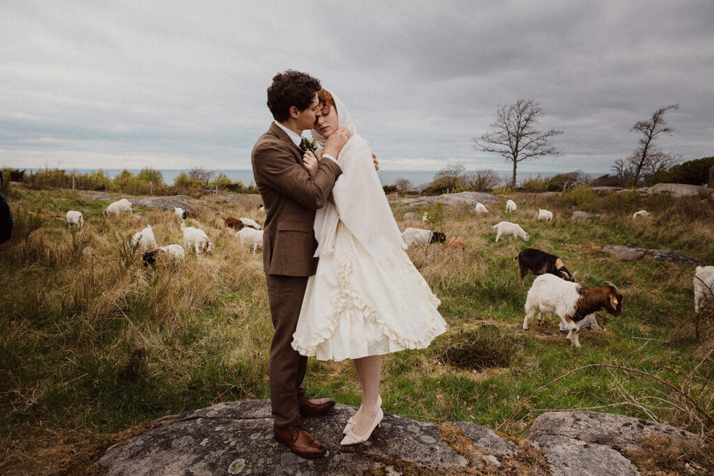 Newlyweds celebrating their romantic outdoor elopement on Bornholm, one of Denmark’s most beautiful wedding destinations