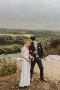 Happy couple sharing a romantic moment during their Scandinavian destination wedding on Bornholm, Denmark